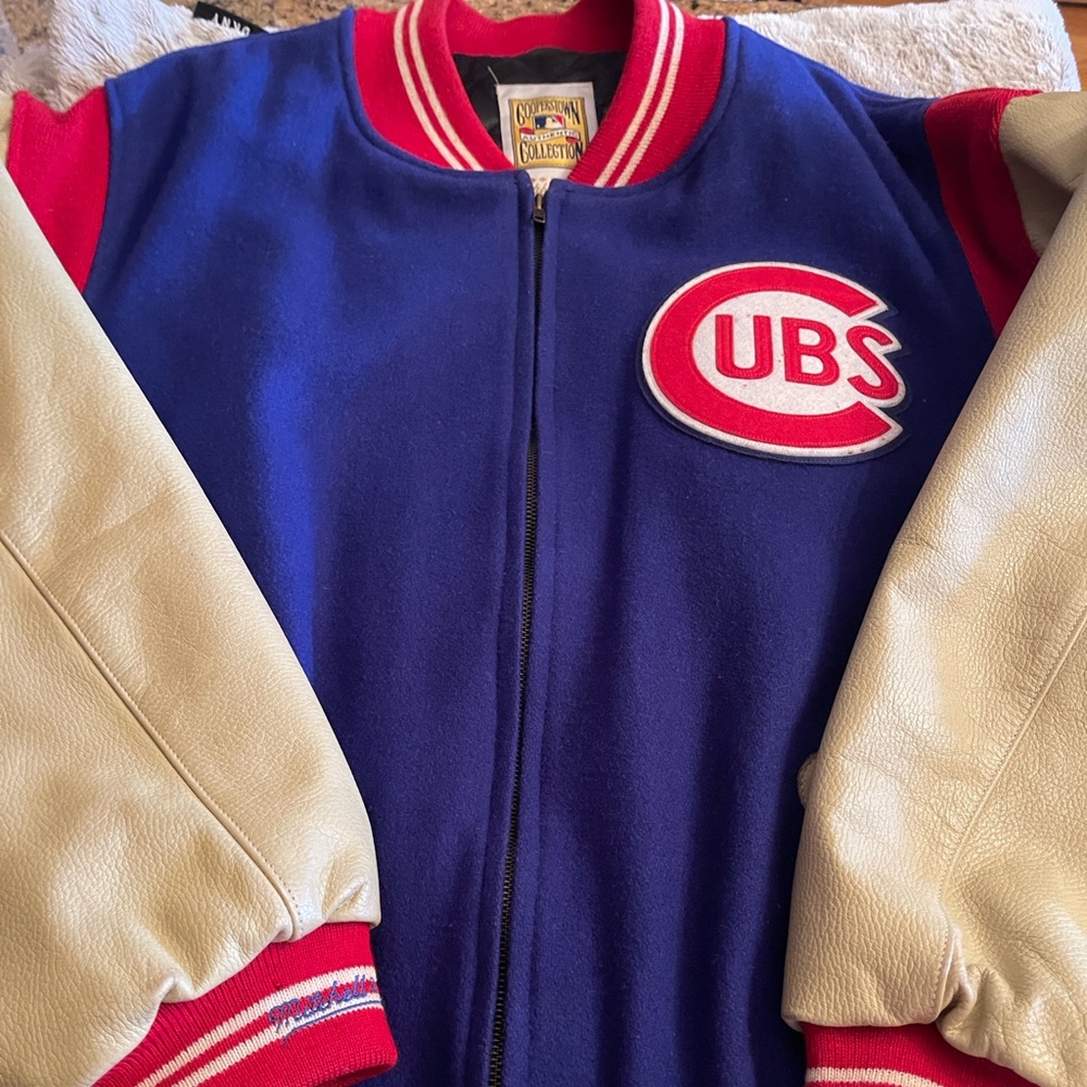 CUBS Mitchell and Ness Coat. Leather sleeves